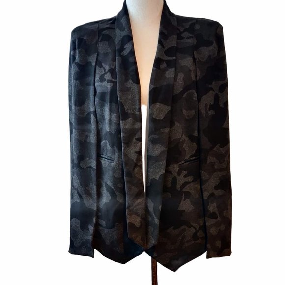 Gili Womens Black Gray Camouflage Open Front Shoulder Pads Cape Blazer Jacket 10 - Picture 1 of 10